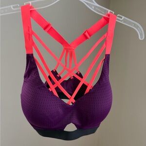 Victoria's Secret Purple Sports Bra with Neon Coral Strappy Back
